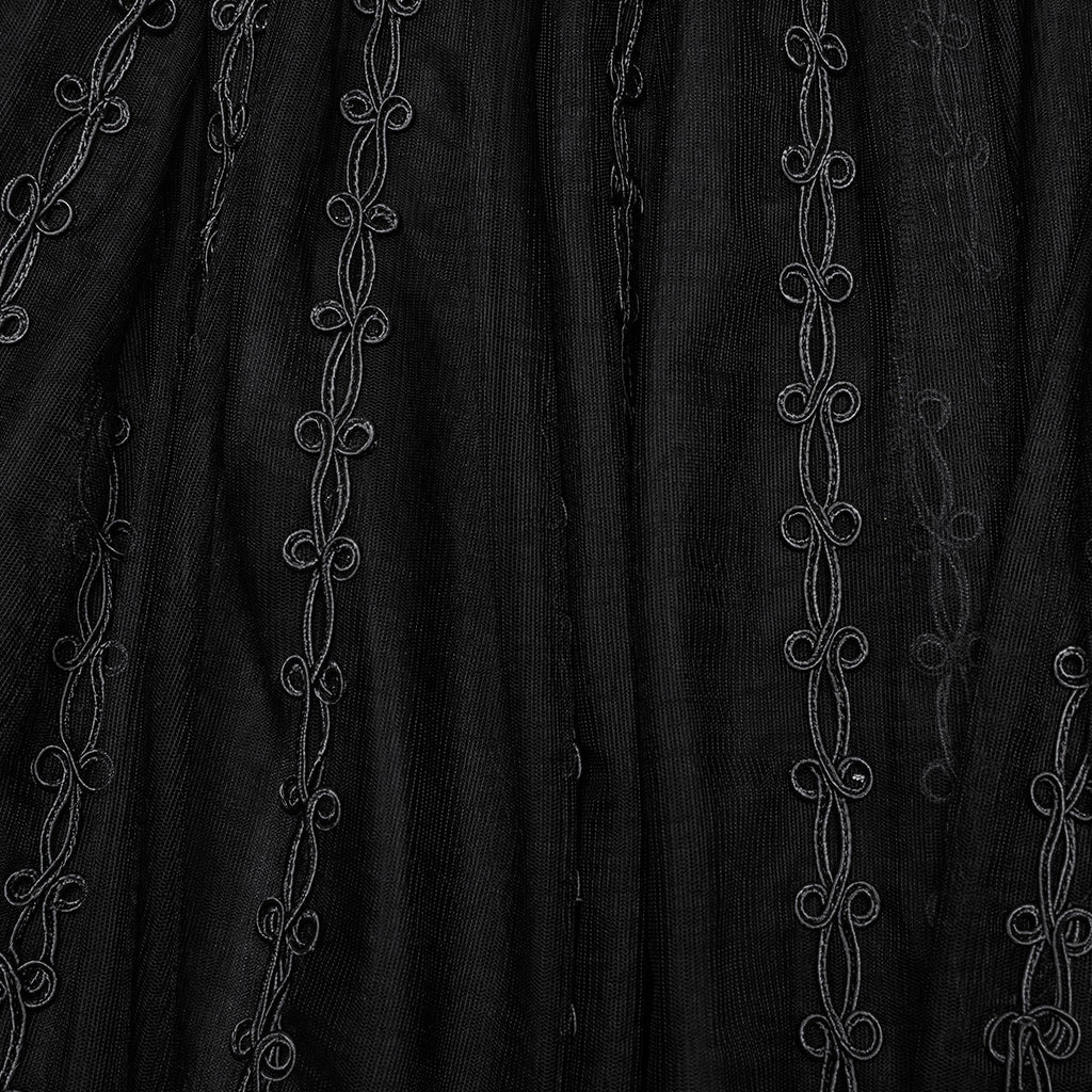 WQ-771DQF Gothic Maximal Embroidered Sheer Black Lace Layered Mesh Skirt - Image 9