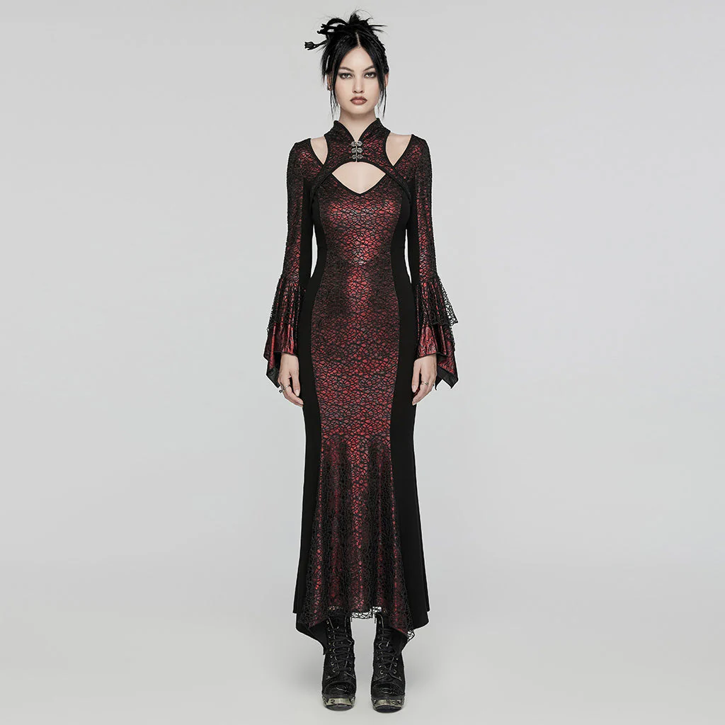 WQ-772LQF Elegant Gothic Lace Maxi Dress with Bell Sleeves - Image 13