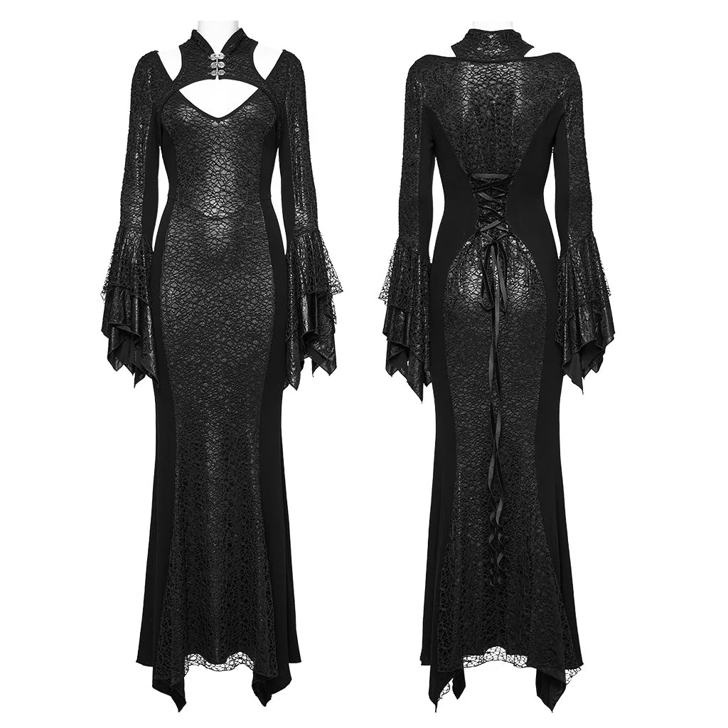 WQ-772LQF Elegant Gothic Lace Maxi Dress with Bell Sleeves - Image 26