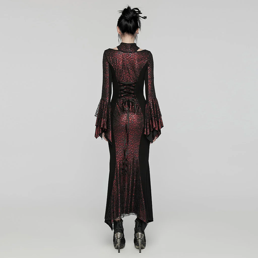 WQ-772LQF Elegant Gothic Lace Maxi Dress with Bell Sleeves - Image 35