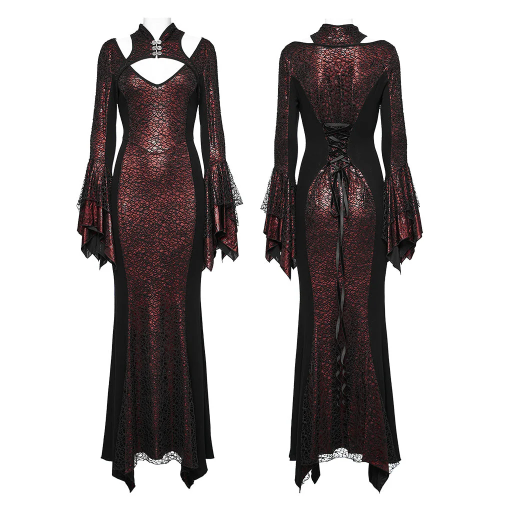 WQ-772LQF Elegant Gothic Lace Maxi Dress with Bell Sleeves - Image 37