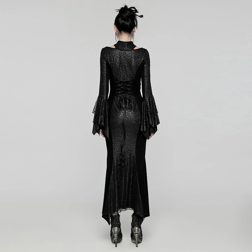 WQ-772LQF Elegant Gothic Lace Maxi Dress with Bell Sleeves - Image 4