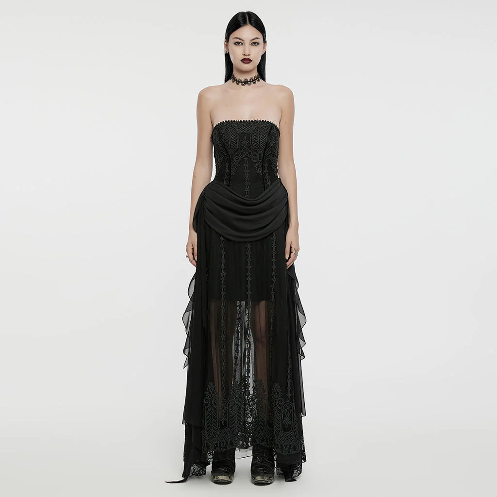 WQ-773LQF Gothic Dress Sheer Lace Embroidered Strapless Elegant Maxi Design - Image 11