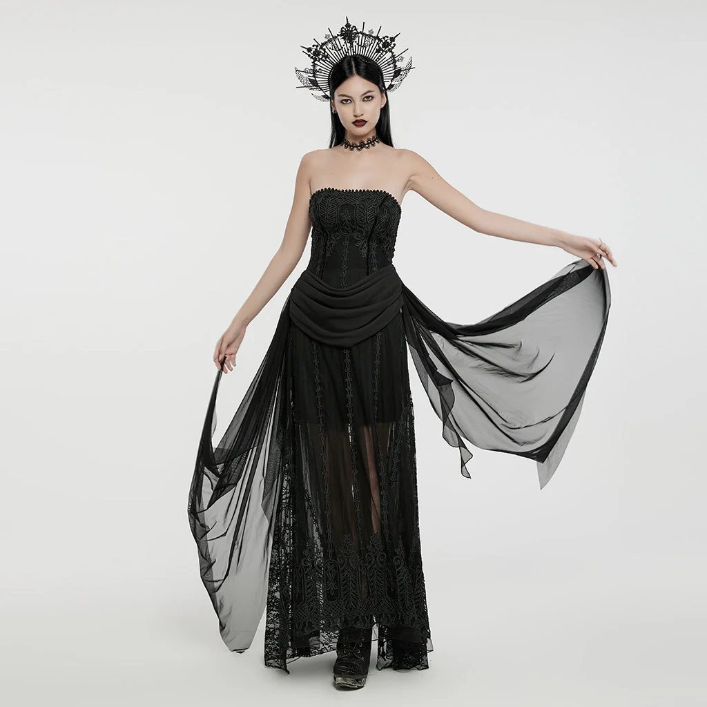 WQ-773LQF Gothic Dress Sheer Lace Embroidered Strapless Elegant Maxi Design - Image 15