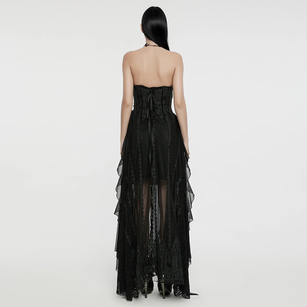 WQ-773LQF Gothic Dress Sheer Lace Embroidered Strapless Elegant Maxi Design - Image 4