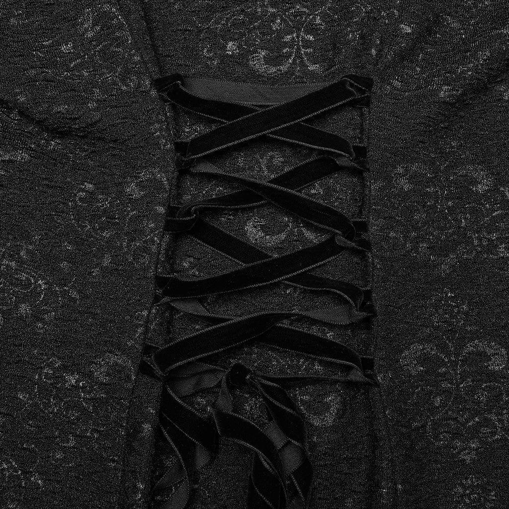 WQ-774LQF Ethereal Black Lace Gothic Dress with Chiffon Cape Sleeves - Image 10