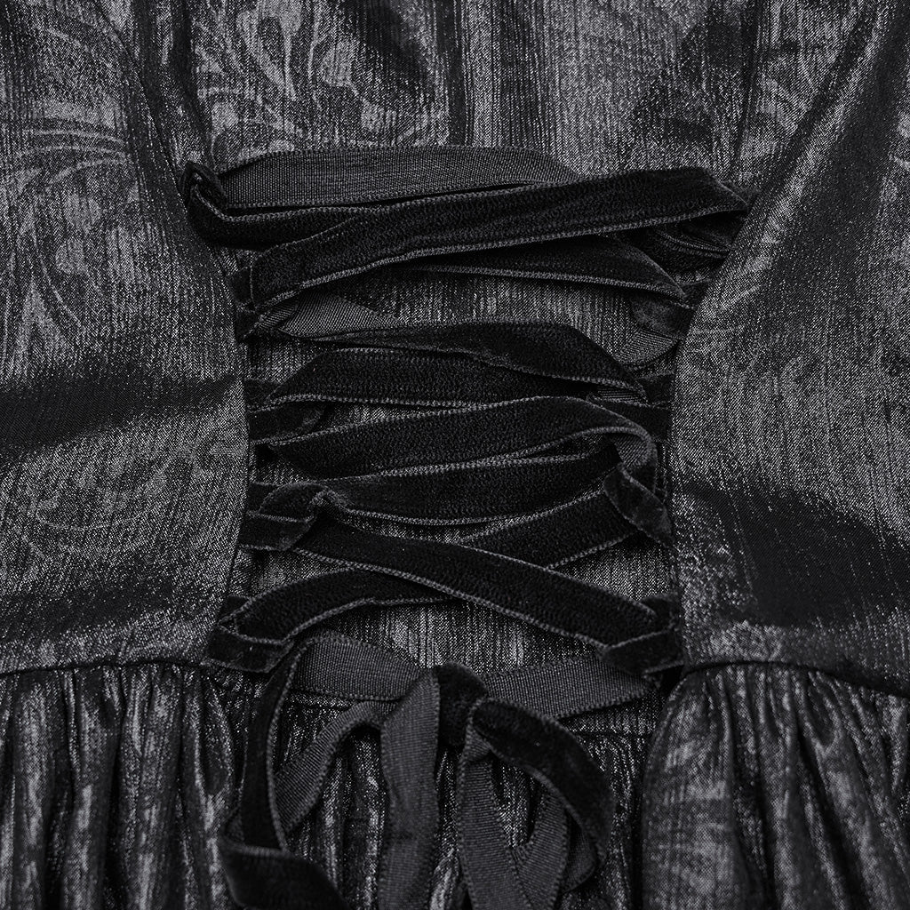 WQ-776LQF Elegant Long Gothic V-Neck Dress with Sheer Cape Details - Image 10
