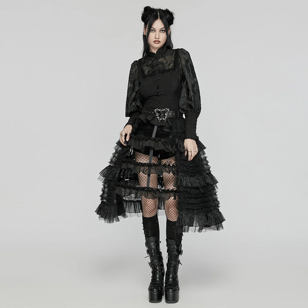 WQ-782BQF Gothic Layered Ruffled Skirt Transparent Bustle Design - Image 5