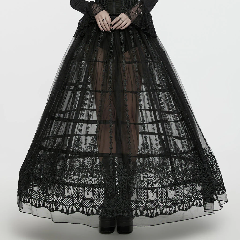 WQ-783BQF Gothic Cage Maxi Skirt Steampunk Layered Black Tulle Skirt