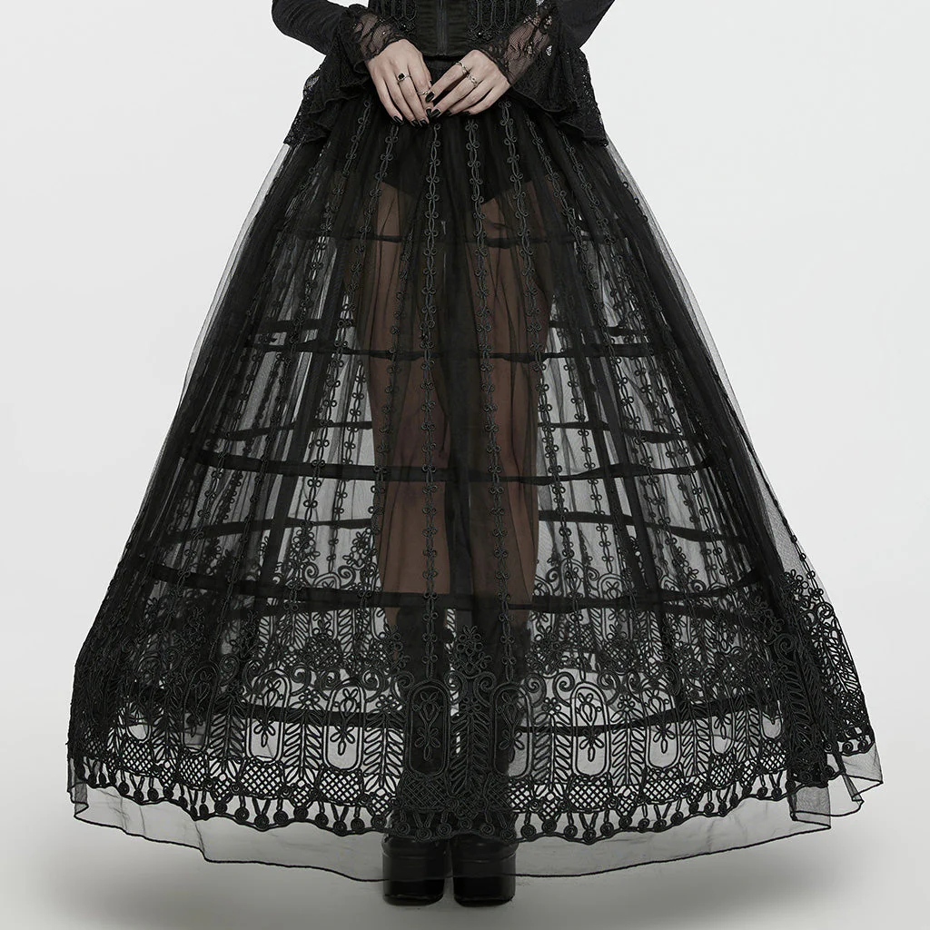 WQ-783BQF Gothic Cage Maxi Skirt Steampunk Layered Black Tulle Skirt - Image 10