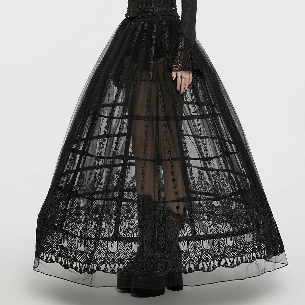 WQ-783BQF Gothic Cage Maxi Skirt Steampunk Layered Black Tulle Skirt - Image 3