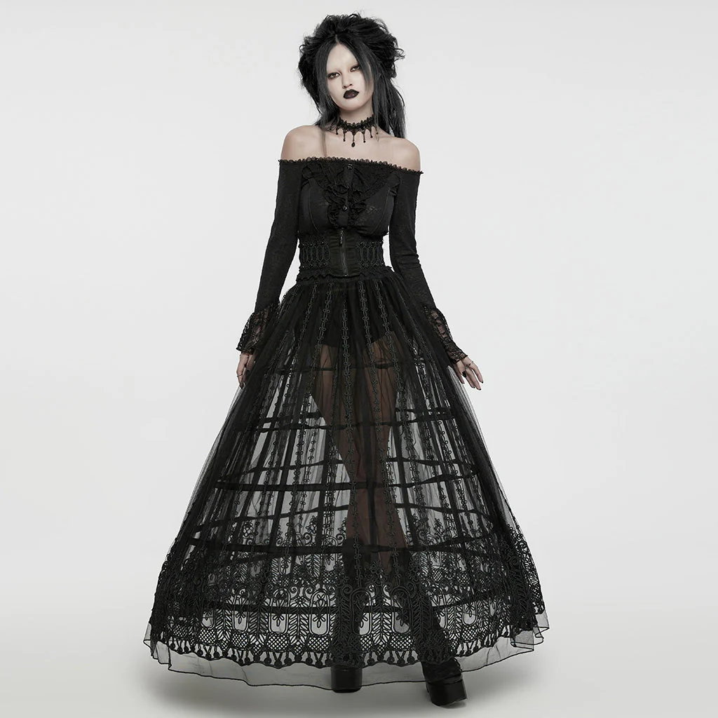 WQ-783BQF Gothic Cage Maxi Skirt Steampunk Layered Black Tulle Skirt - Image 5