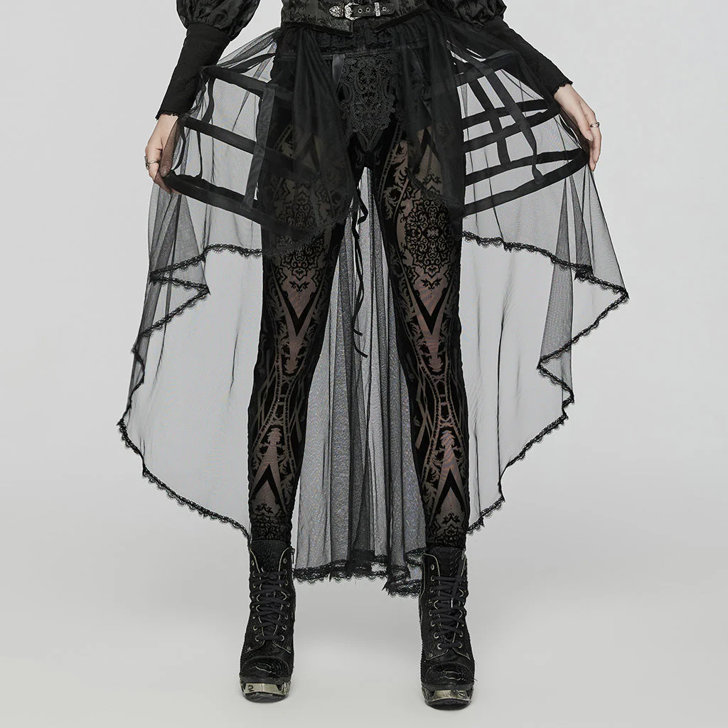 WQ-784BQF Elegant Gothic Cage-Inspired Black Sheer Overlay Skirt - Image 3