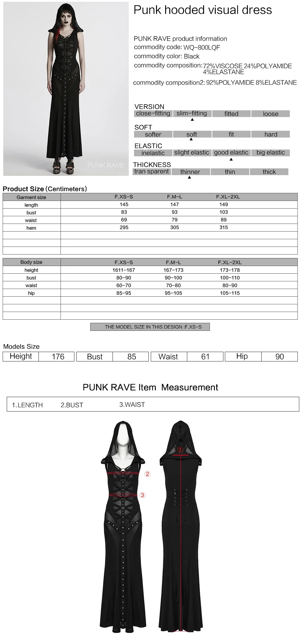 WQ-800LQF Gothic Black Mesh Studded Long Punk Dress - Image 12