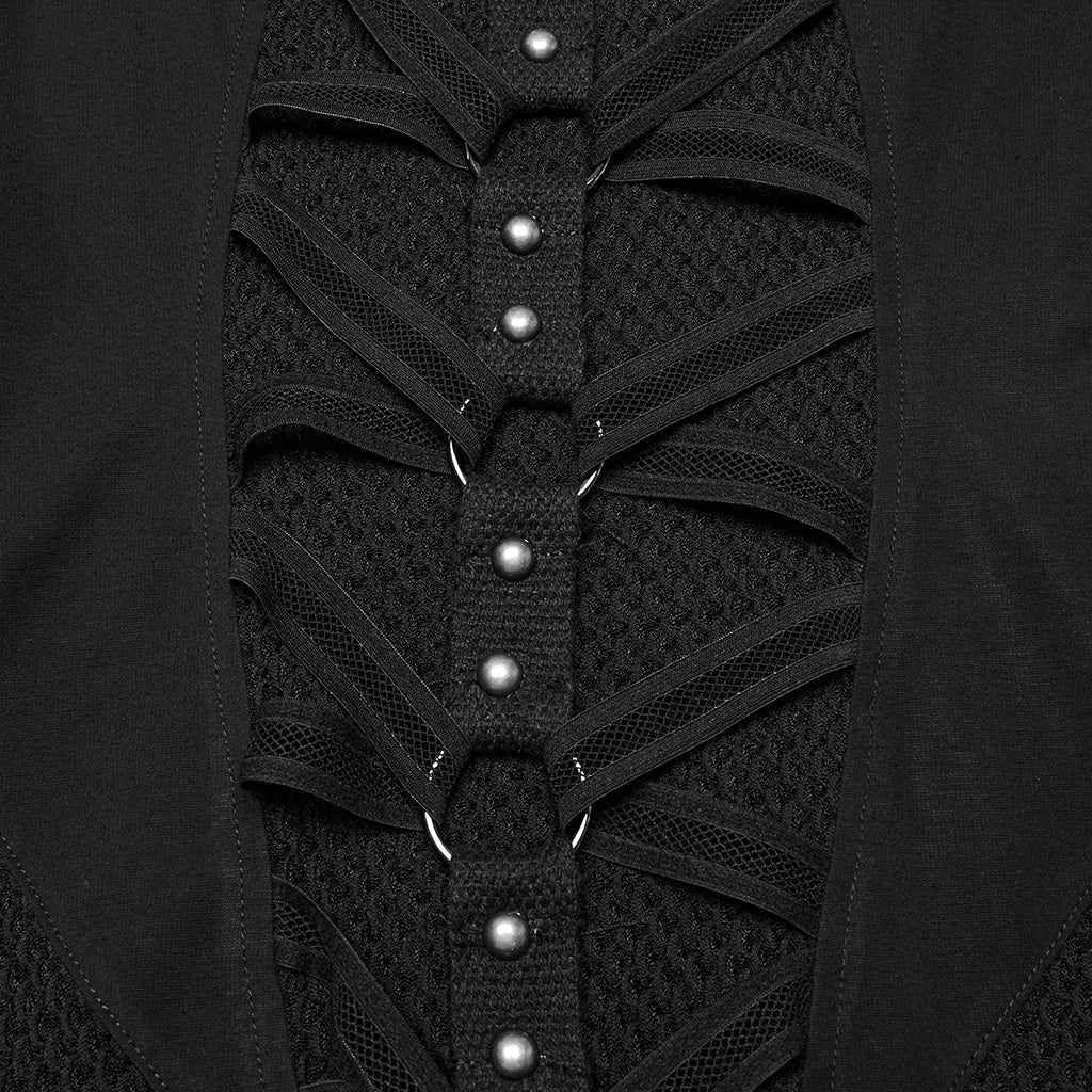 WQ-800LQF Gothic Black Mesh Studded Long Punk Dress - Image 15