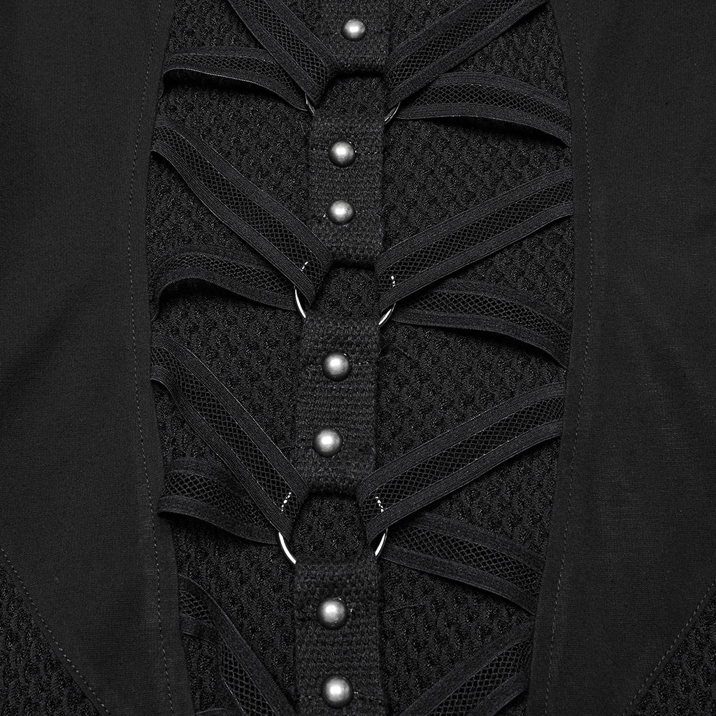 WQ-800LQF Gothic Black Mesh Studded Long Punk Dress - Image 7