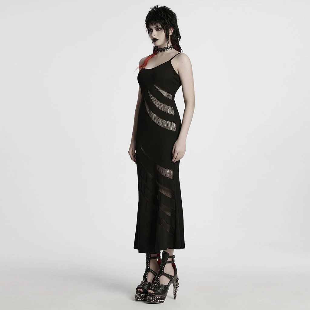 WQ-802LQF Edgy Slashed Strappy Punk Maxi Dress with Mesh Panels - Image 10