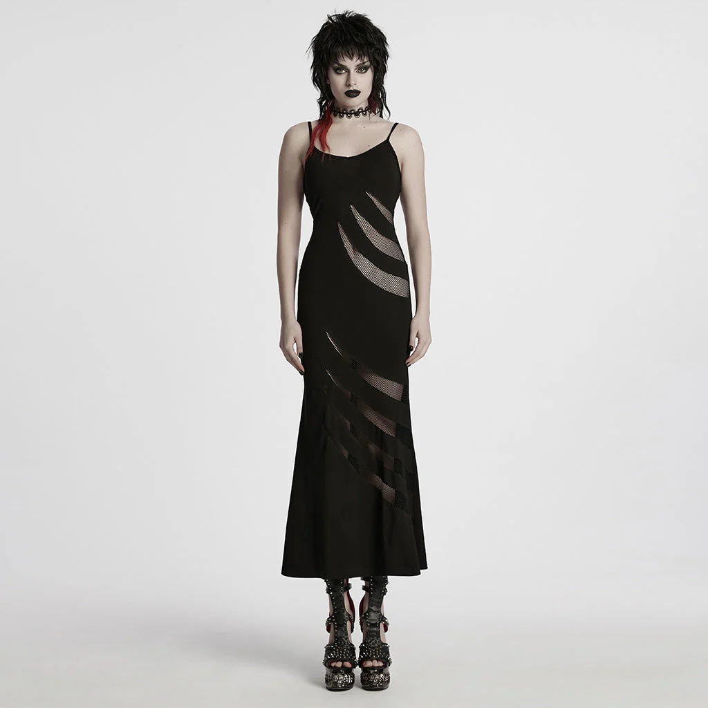 WQ-802LQF Edgy Slashed Strappy Punk Maxi Dress with Mesh Panels - Image 15
