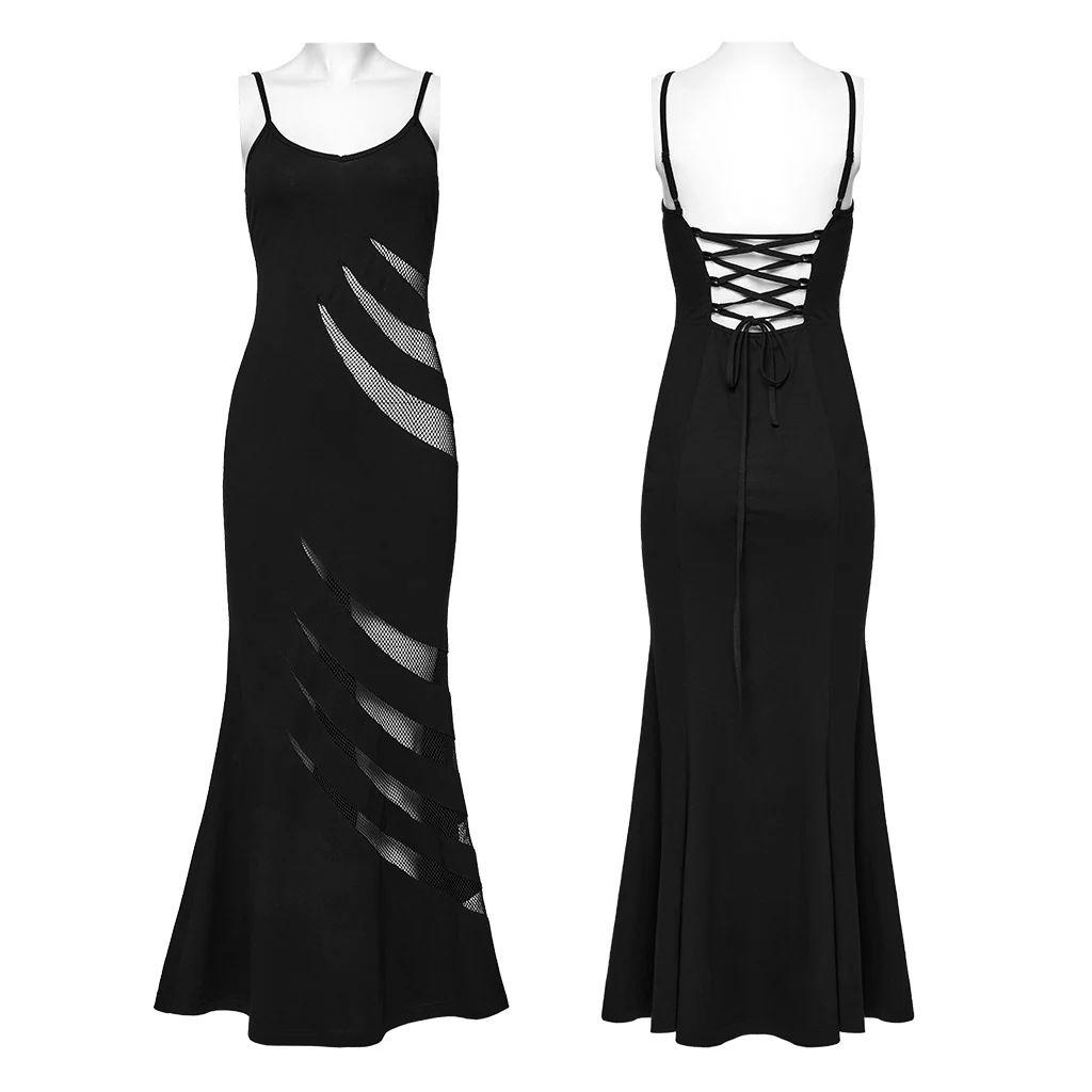 WQ-802LQF Edgy Slashed Strappy Punk Maxi Dress with Mesh Panels - Image 6
