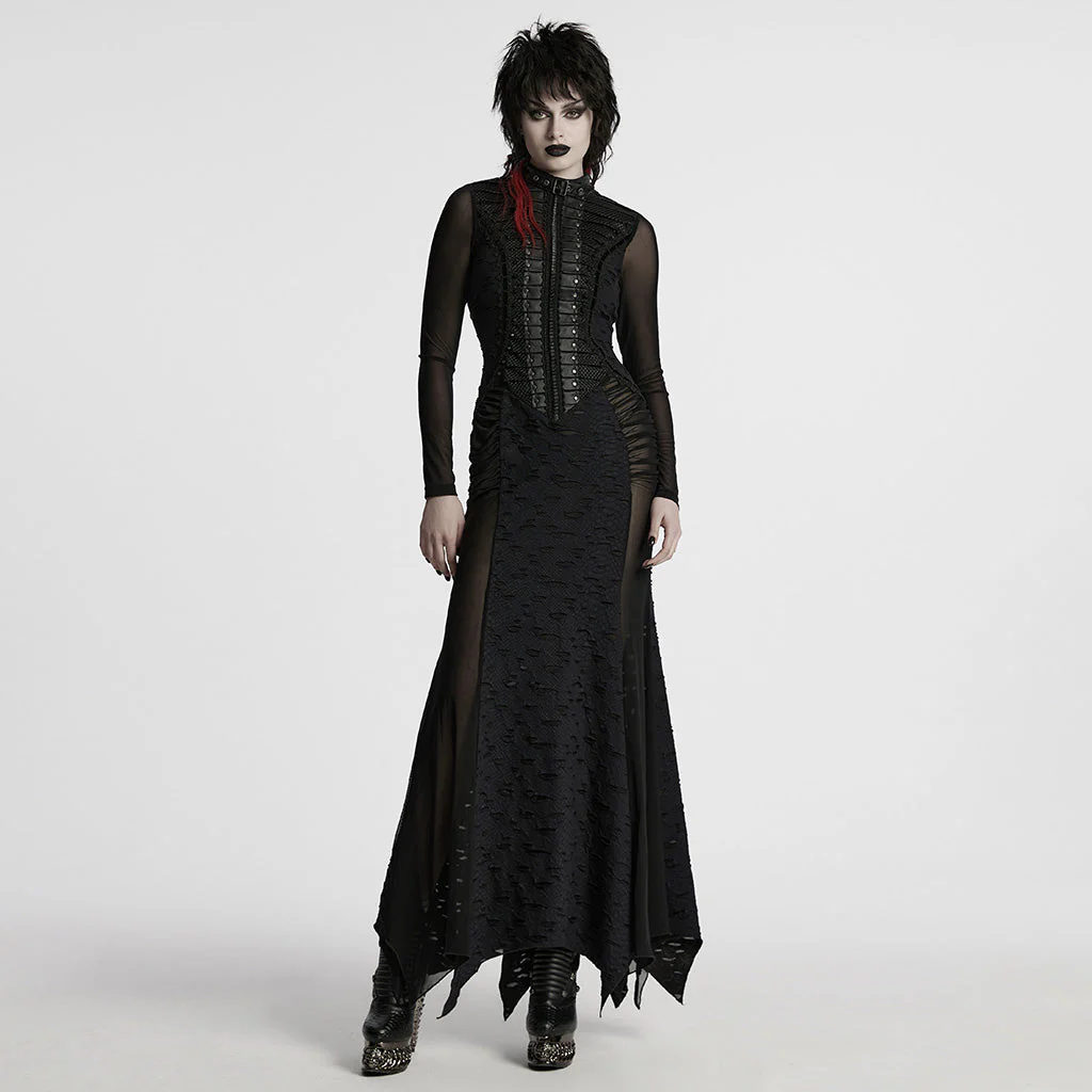 WQ-806LQF Edgy Gothic Black Lace Corset Long Punk Dresses - Image 15