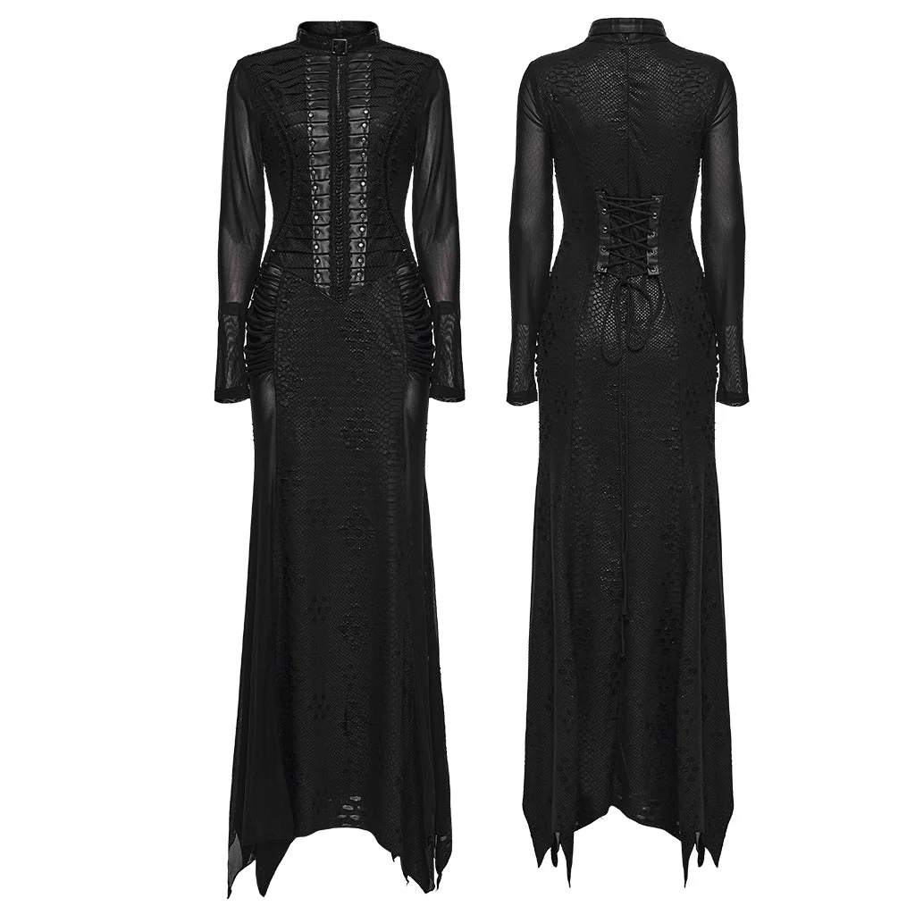 WQ-806LQF Edgy Gothic Black Lace Corset Long Punk Dresses - Image 16