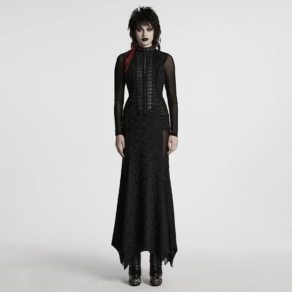 WQ-806LQF Edgy Gothic Black Lace Corset Long Punk Dresses - Image 19