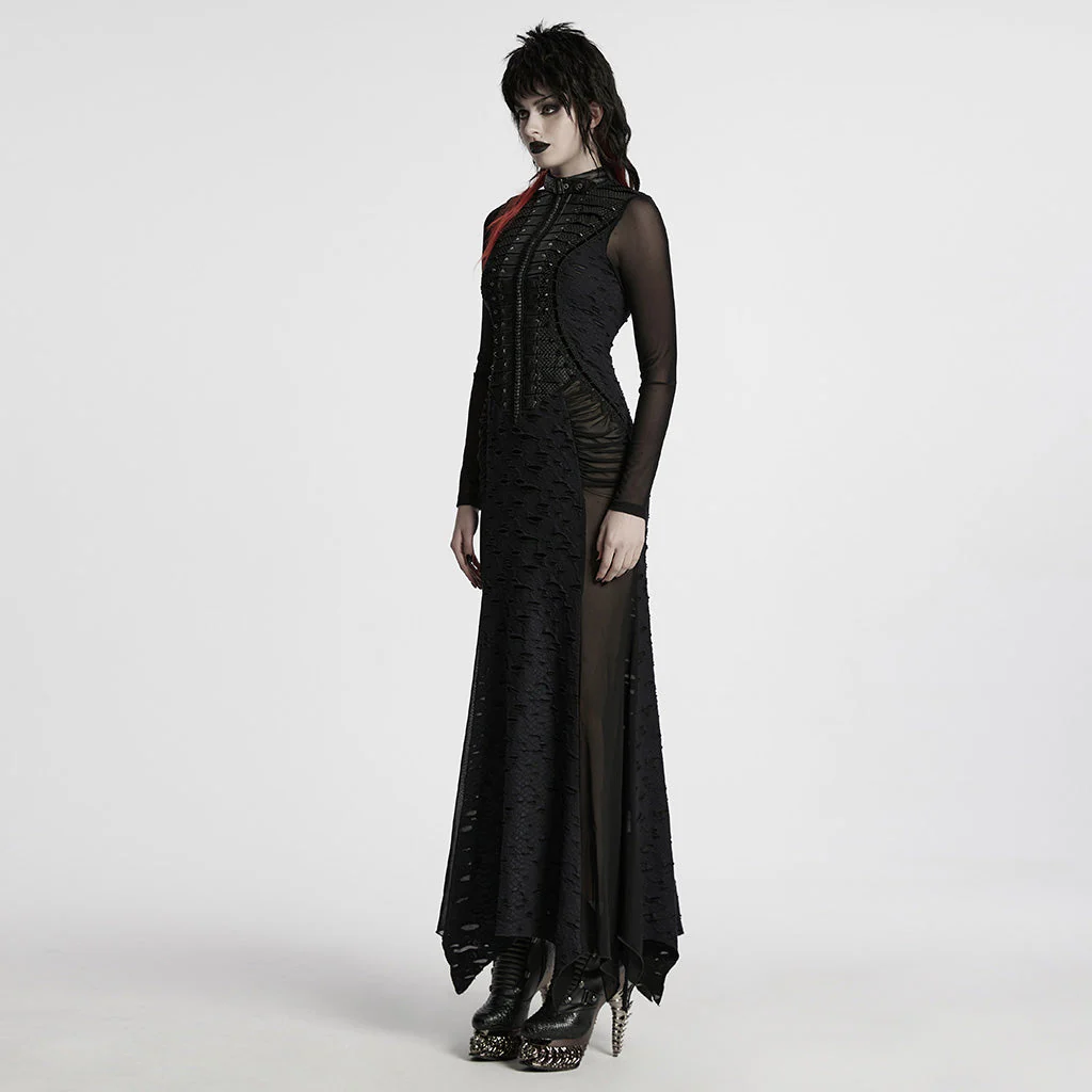 WQ-806LQF Edgy Gothic Black Lace Corset Long Punk Dresses - Image 21