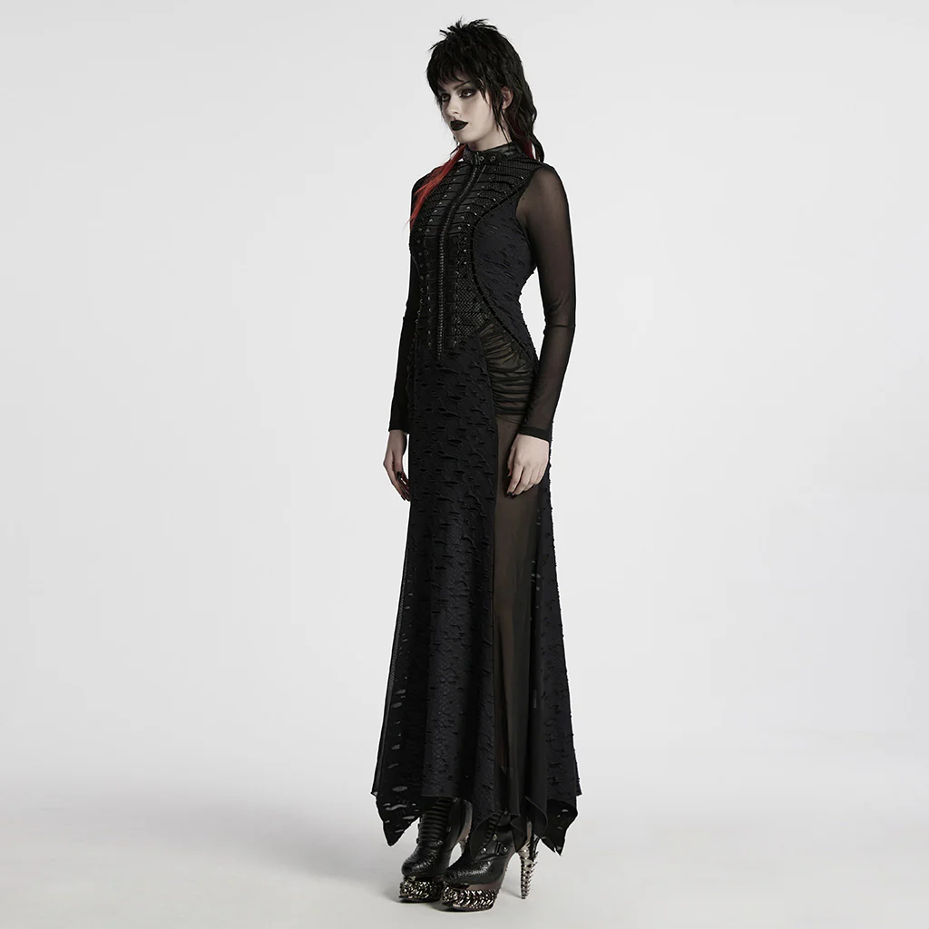WQ-806LQF Edgy Gothic Black Lace Corset Long Punk Dresses - Image 3