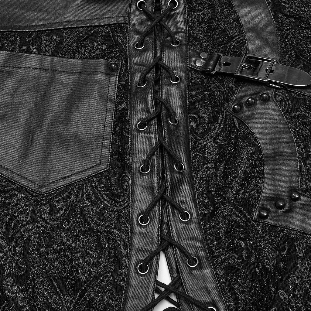 WQ-814BQF Gothic Skirt Black Lace Long Maxi Rivet Details - Image 10