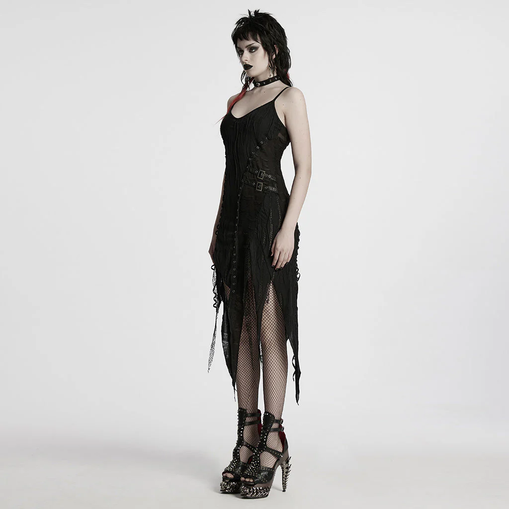 WQ-819LQF Edgy Asymmetrical Gothic Dress with Strappy Details - Image 13
