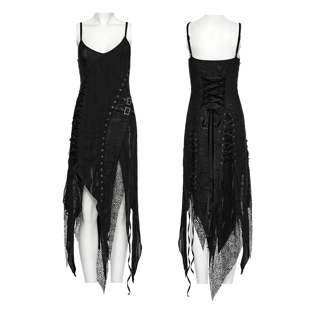 WQ-819LQF Edgy Asymmetrical Gothic Dress with Strappy Details - Image 16