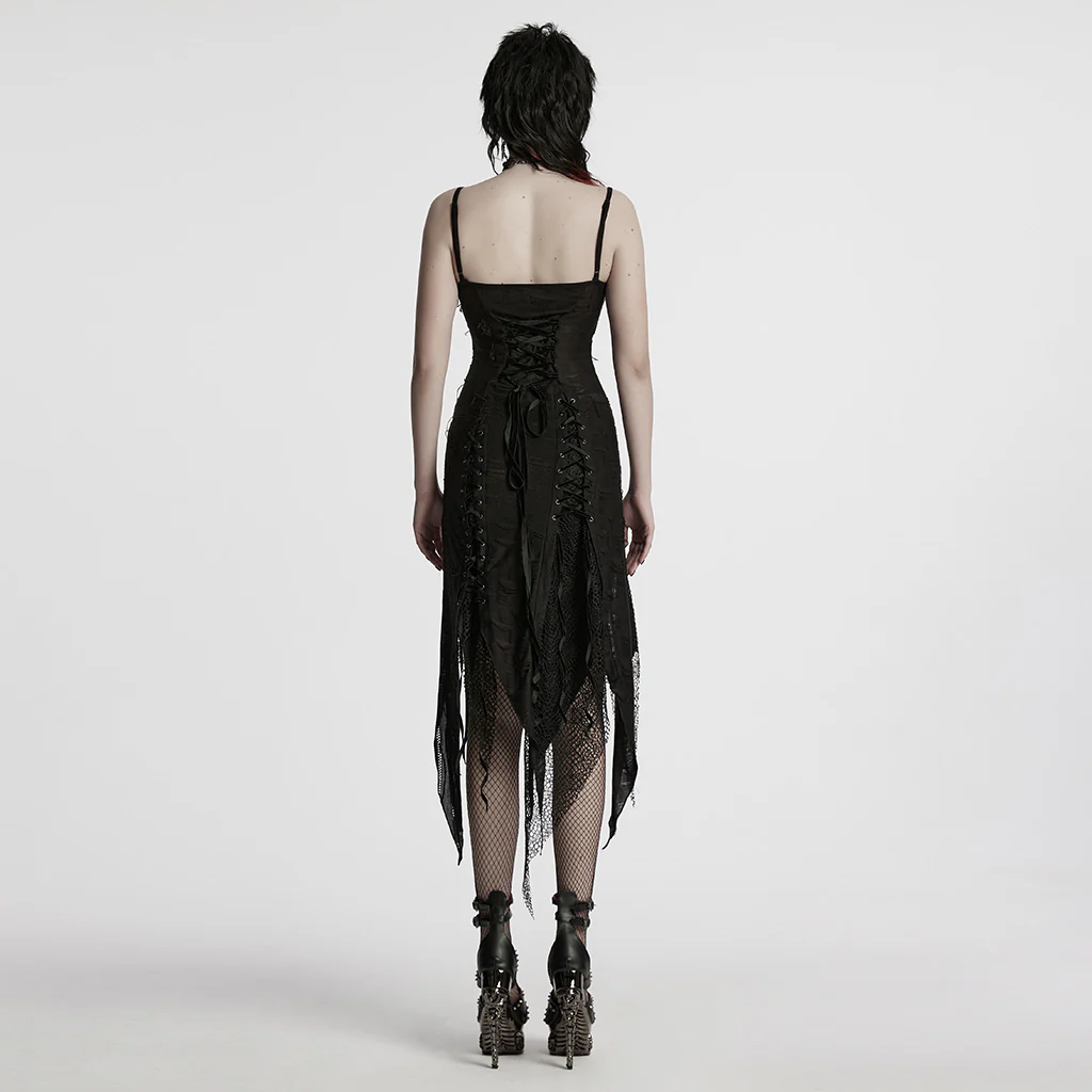 WQ-819LQF Edgy Asymmetrical Gothic Dress with Strappy Details - Image 4