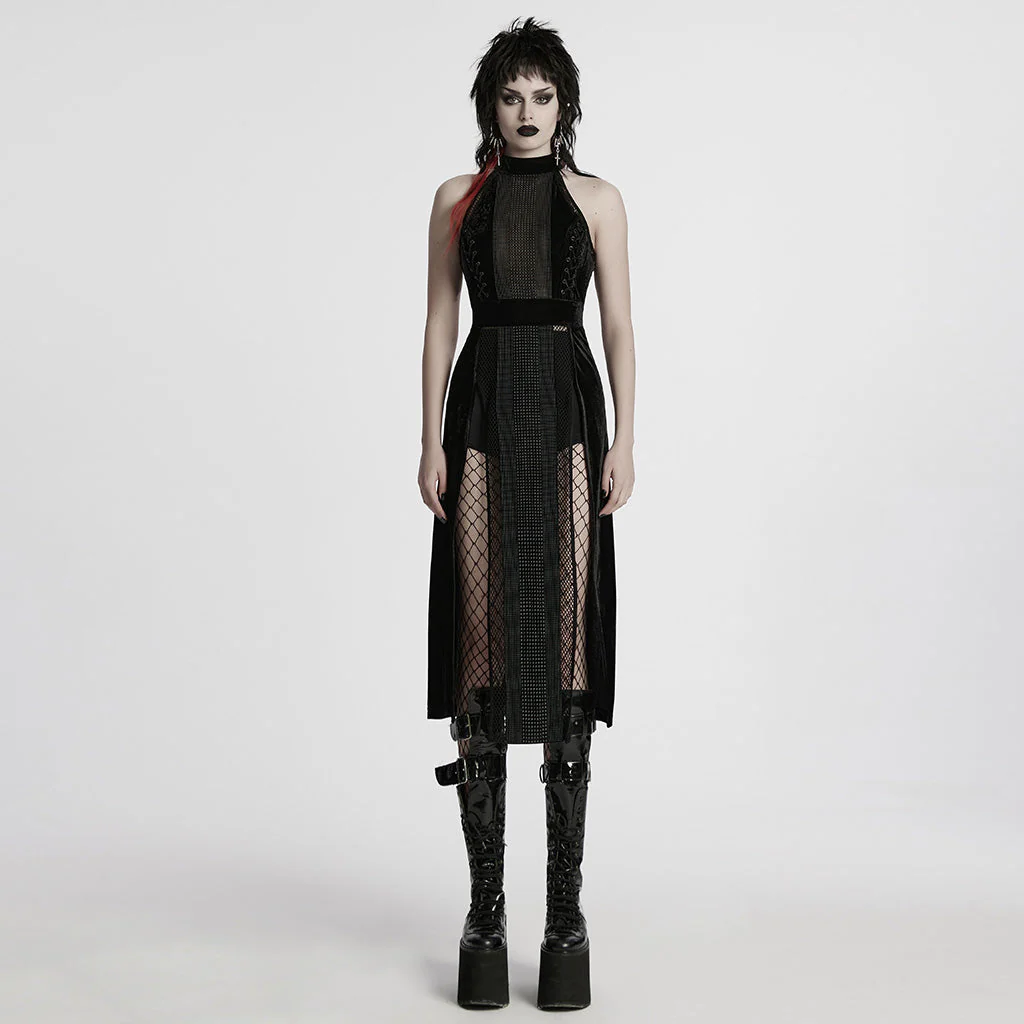WQ-825LQF Gothic Dress Sheer Mesh Panels High Collar Evening Wear - Image 11