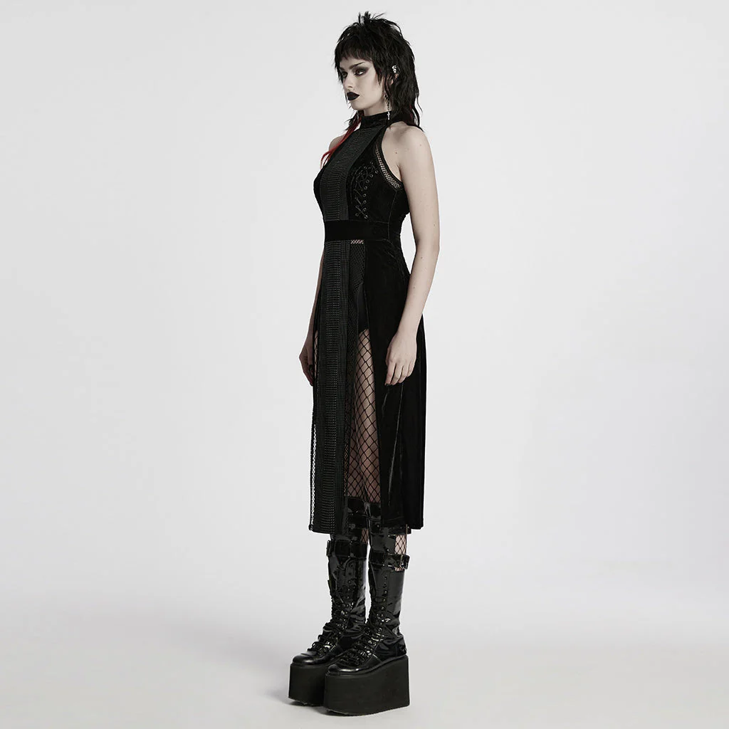 WQ-825LQF Gothic Dress Sheer Mesh Panels High Collar Evening Wear - Image 13