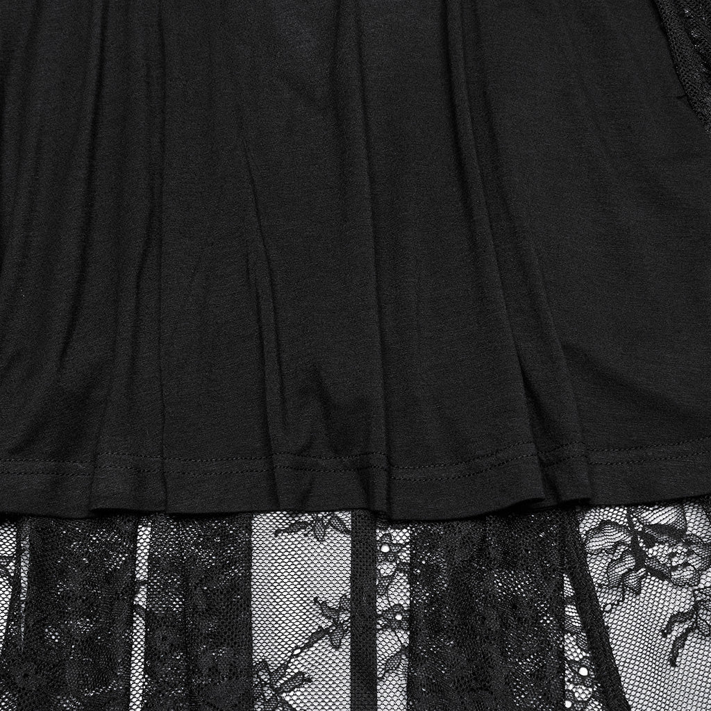WQ-835LQF Elegant Lace Gothic Dress Spaghetti Strap Sheer Black Maxi - Image 10