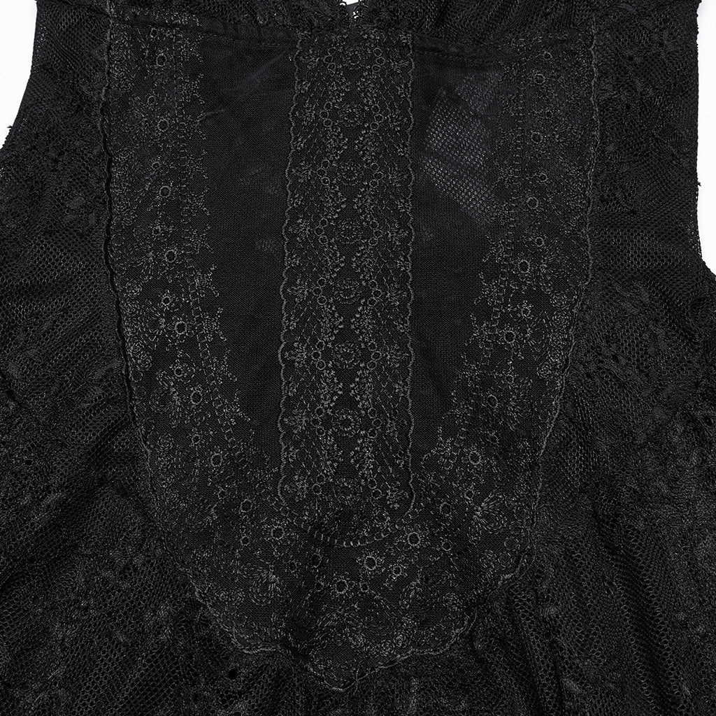 WQ-835LQF Elegant Lace Gothic Dress Spaghetti Strap Sheer Black Maxi - Image 17