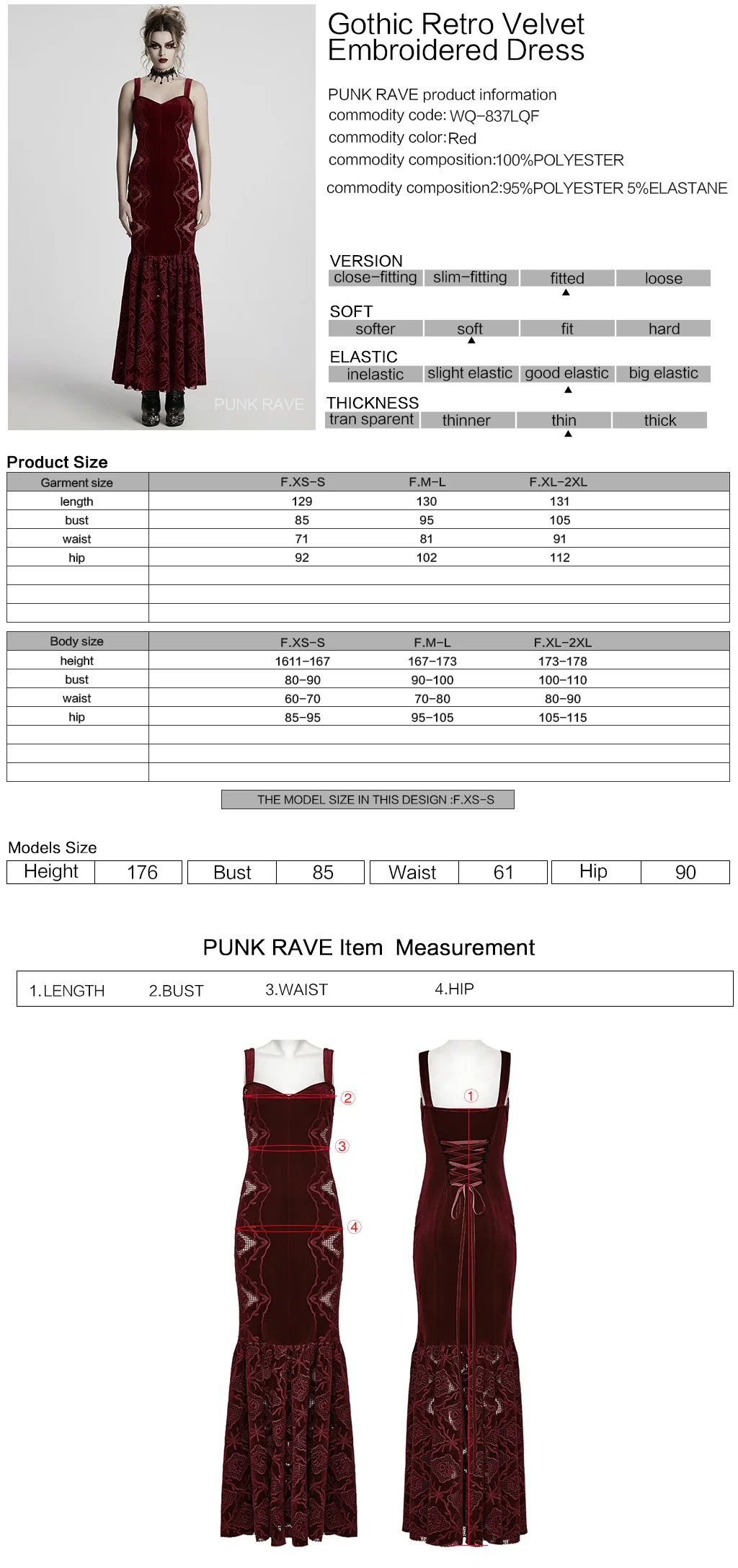 WQ-837LQF Gothic Dress Black Velvet Straps Long Lace Detail - Image 11