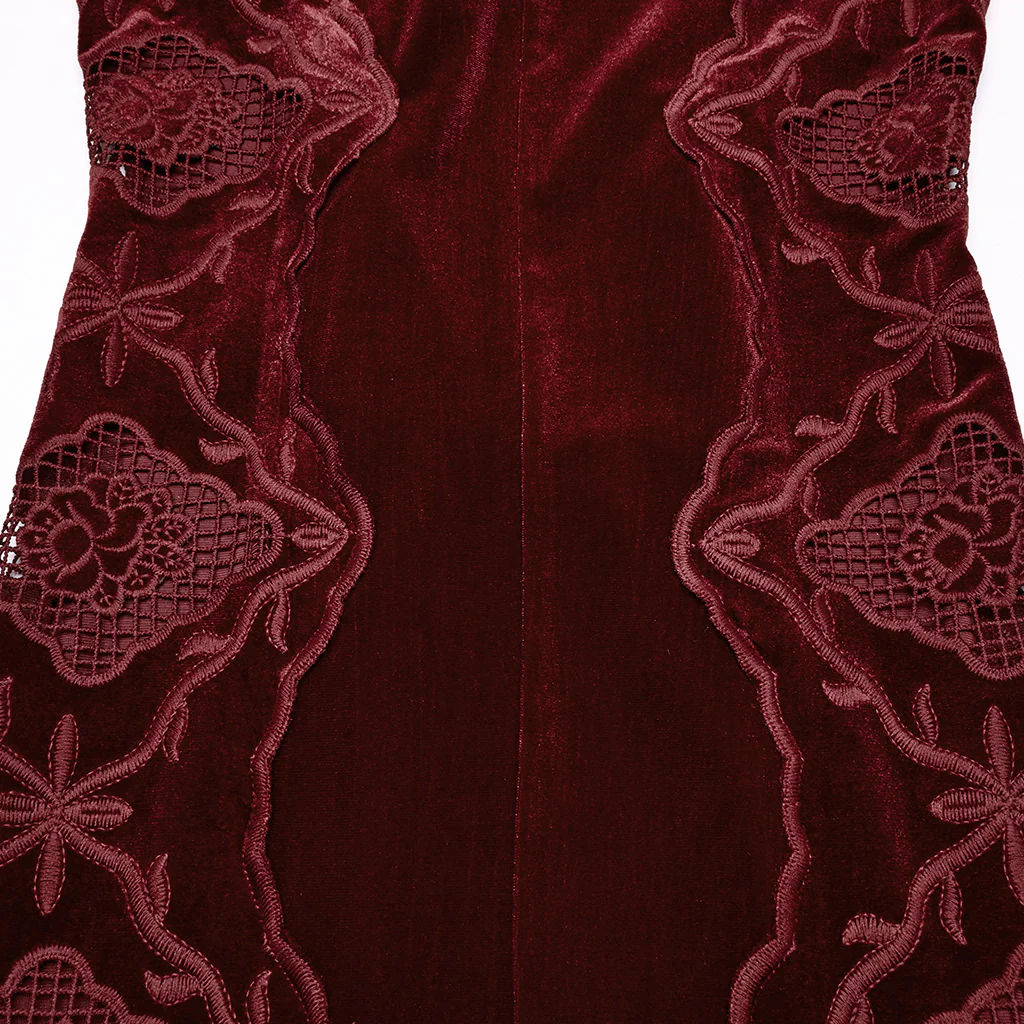 WQ-837LQF Gothic Dress Black Velvet Straps Long Lace Detail - Image 18