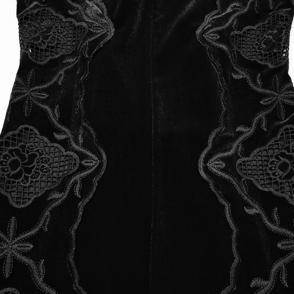 WQ-837LQF Gothic Dress Black Velvet Straps Long Lace Detail - Image 8