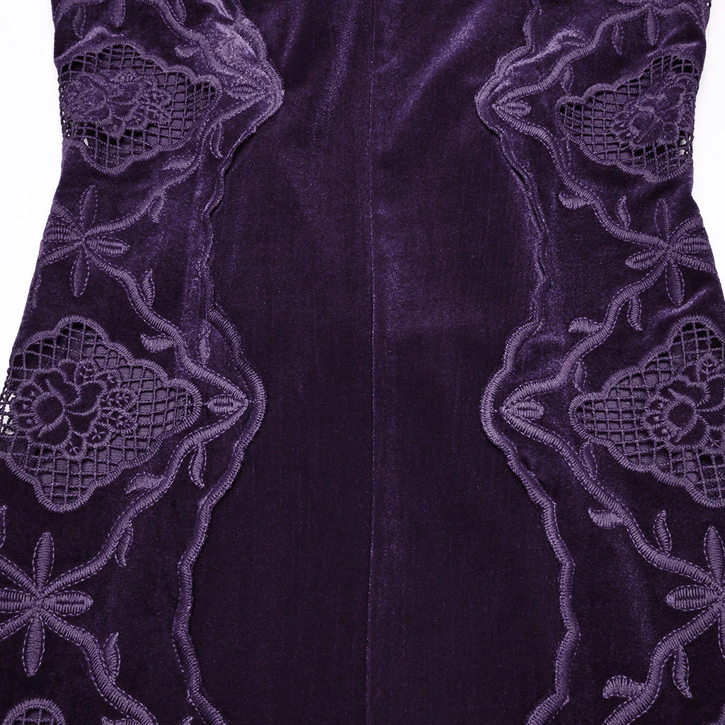 WQ-837LQF Gothic Dress Black Velvet Straps Long Lace Detail - Image 84