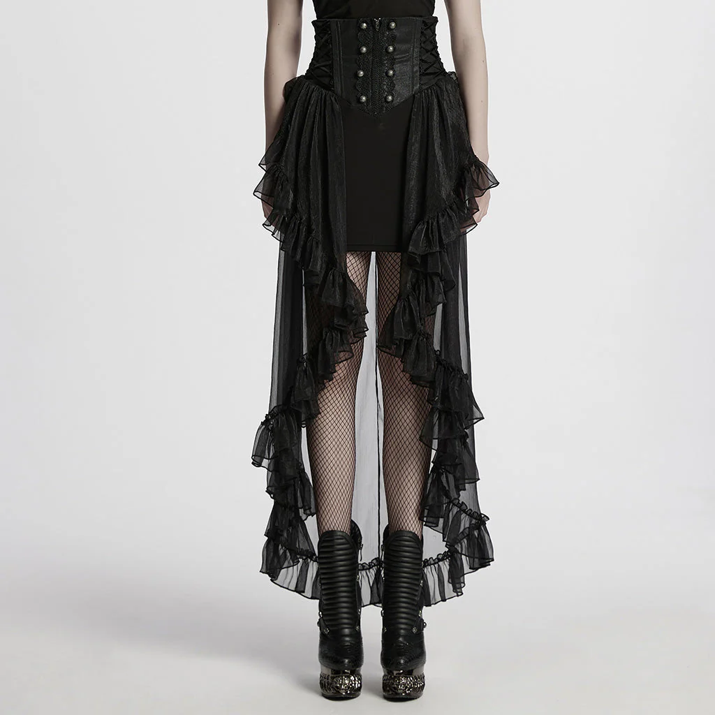 WQ-845BQF Gothic Skirt High Waist Steampunk Ruffled Mesh Maxi Design - Image 11