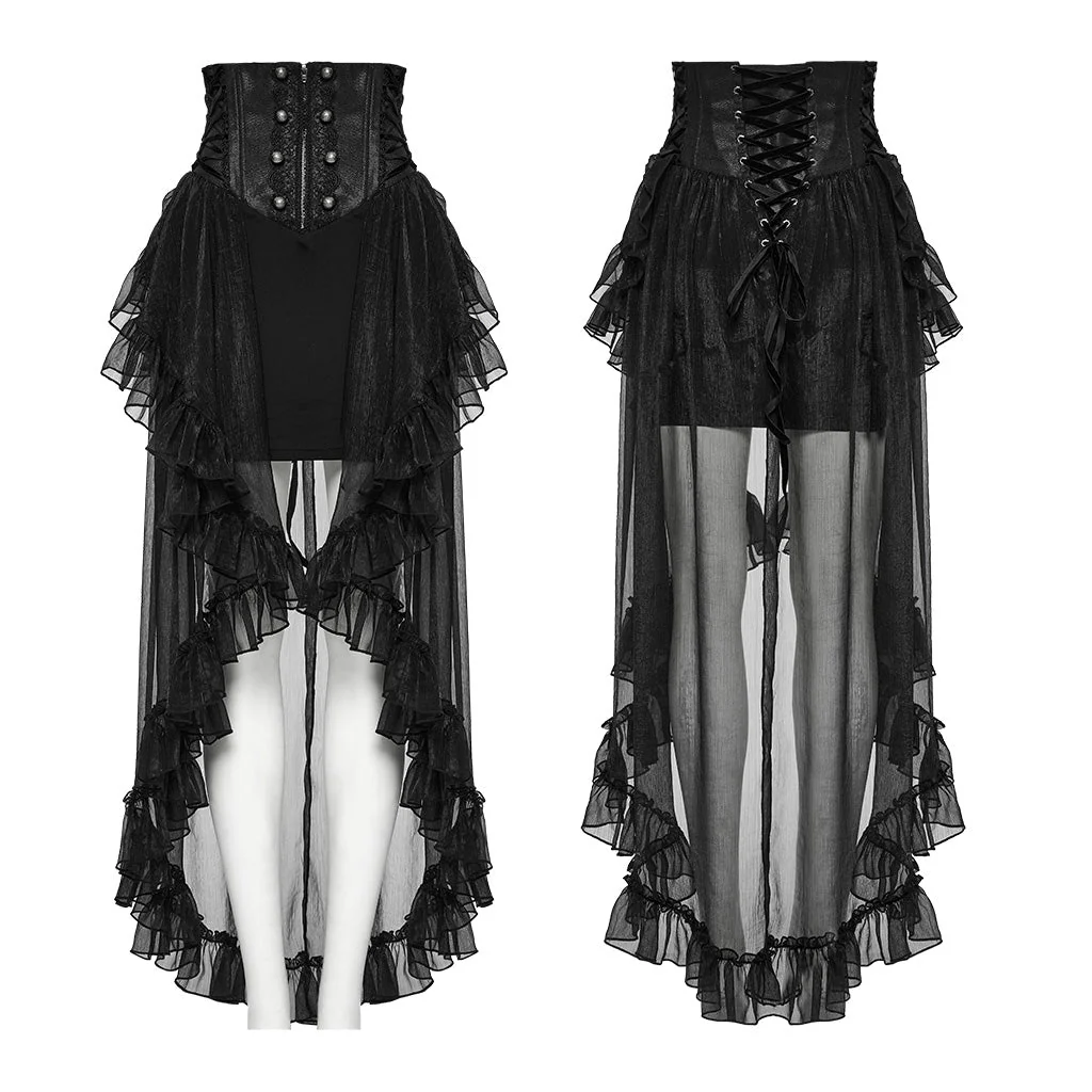 WQ-845BQF Gothic Skirt High Waist Steampunk Ruffled Mesh Maxi Design - Image 16