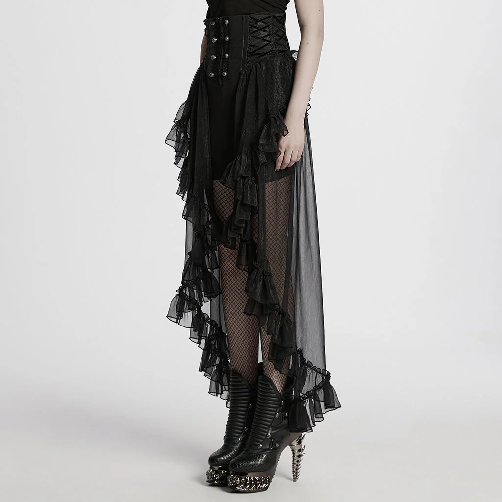 WQ-845BQF Gothic Skirt High Waist Steampunk Ruffled Mesh Maxi Design - Image 23