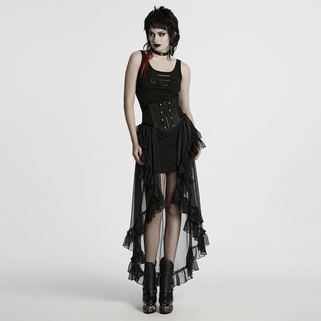 WQ-845BQF Gothic Skirt High Waist Steampunk Ruffled Mesh Maxi Design - Image 25
