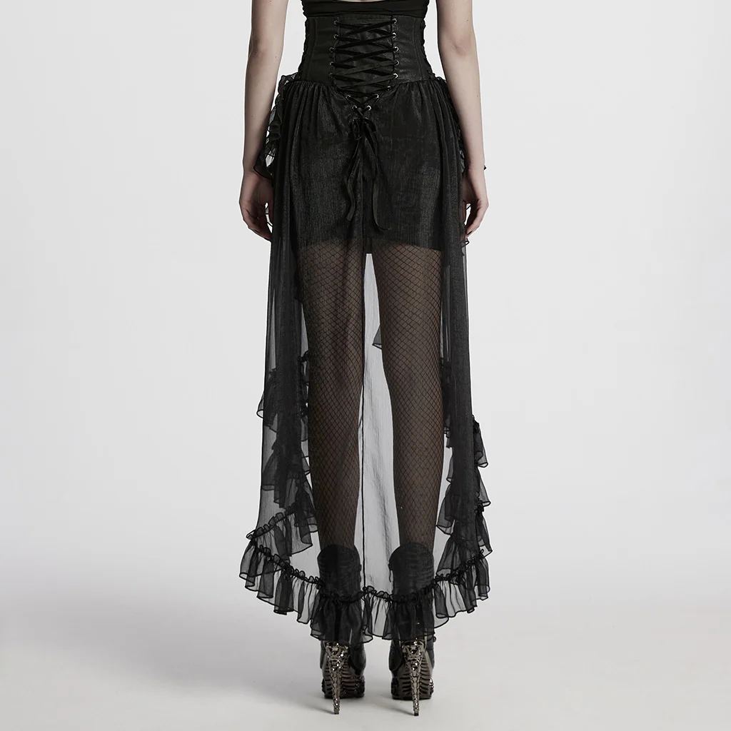 WQ-845BQF Gothic Skirt High Waist Steampunk Ruffled Mesh Maxi Design - Image 4