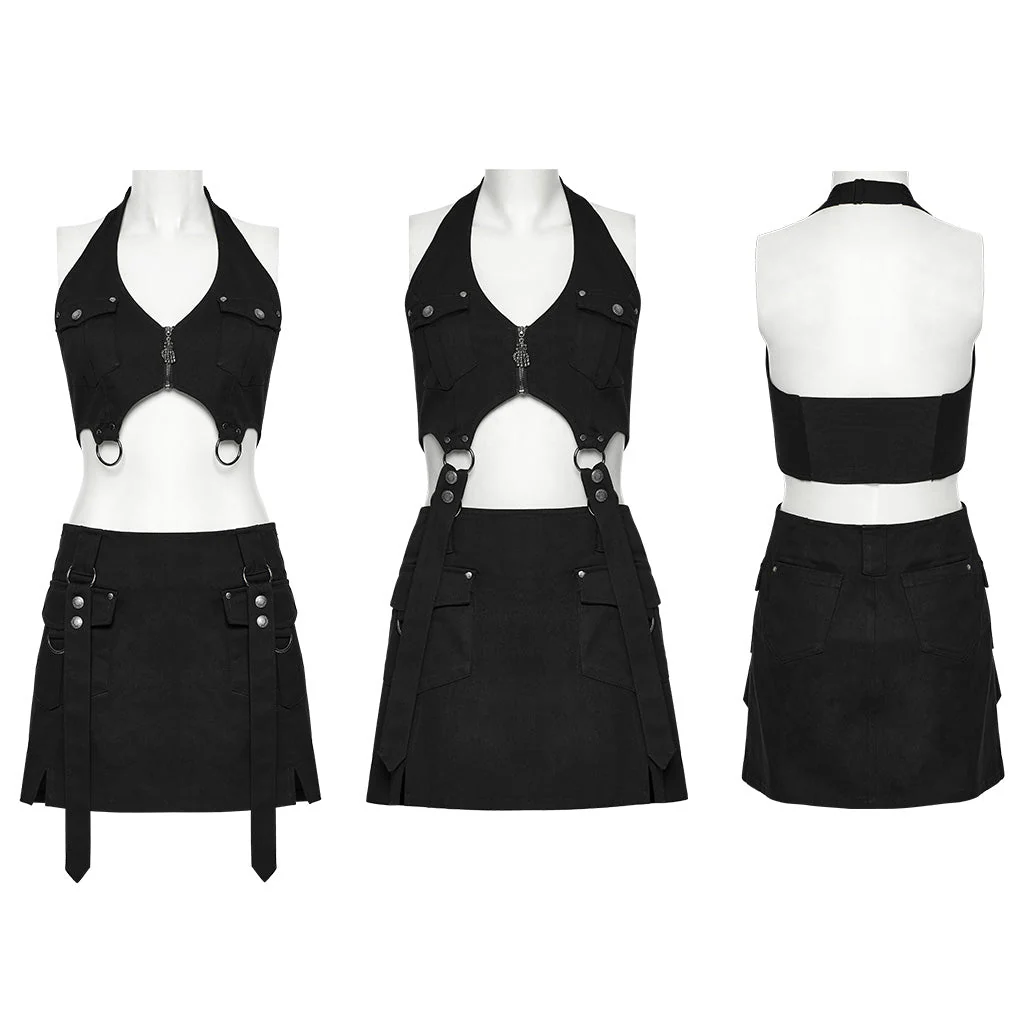 WQ-846LQF Edgy Halter Punk Dresses with Dark Utility Skirt - Image 11