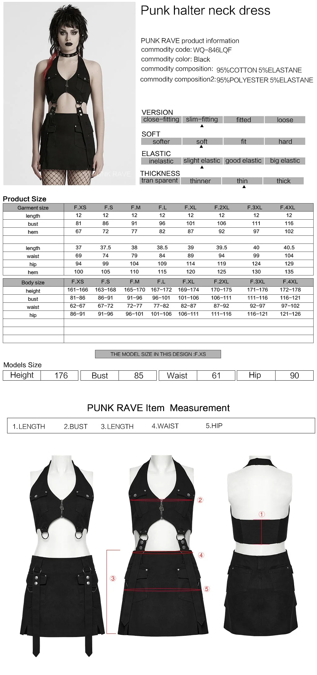 WQ-846LQF Edgy Halter Punk Dresses with Dark Utility Skirt - Image 12