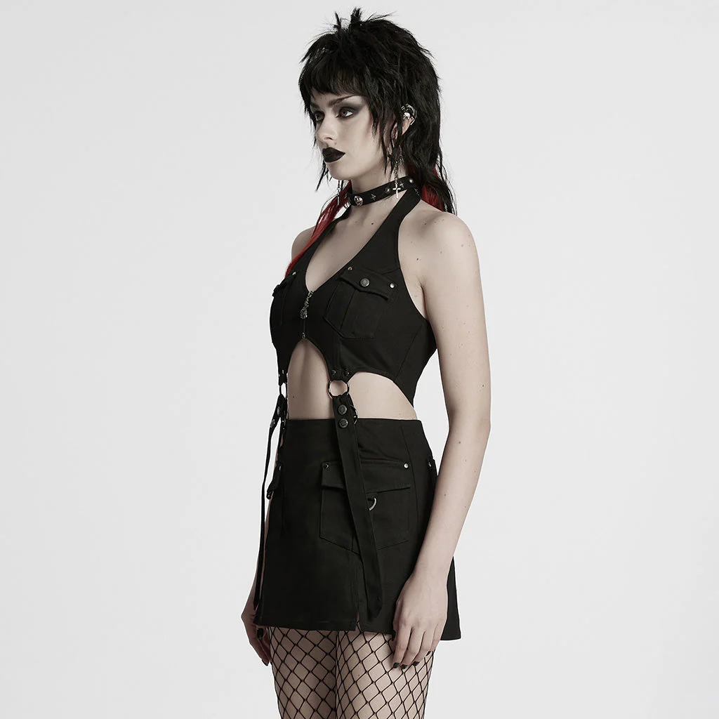 WQ-846LQF Edgy Halter Punk Dresses with Dark Utility Skirt - Image 14
