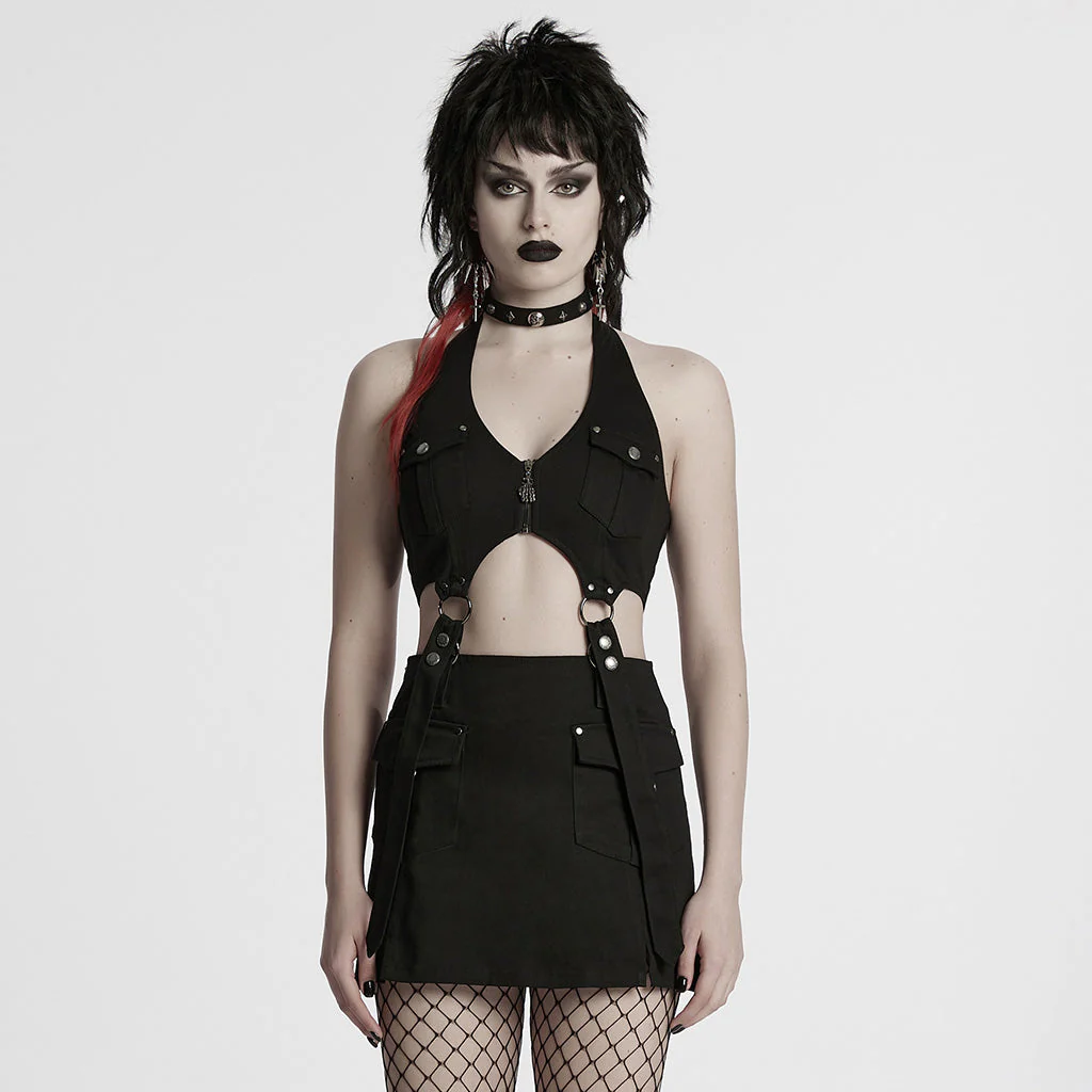 WQ-846LQF Edgy Halter Punk Dresses with Dark Utility Skirt - Image 23