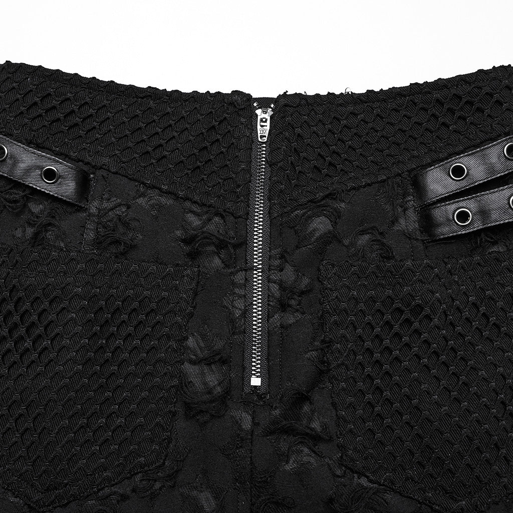 WQ-847BQF Edgy High-Slit Belted Punk Skirt with Mesh Panels - Image 10